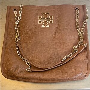 Tory Burch Tan Leather Shoulder Bag with Gold Chain